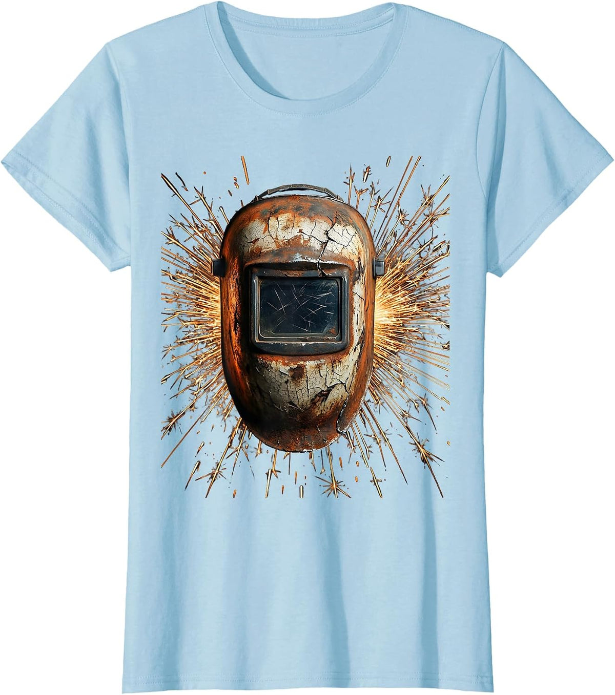Labor Day Welder Mask Sparks Flying Graphic T-Shirt - Baby Blue