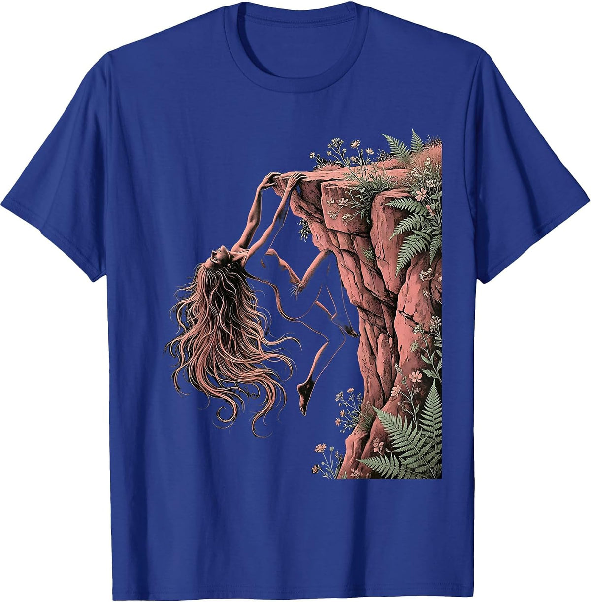 Do It Lady Rock Climber Cliff Hanging Graphic T-Shirt - Royal Blue