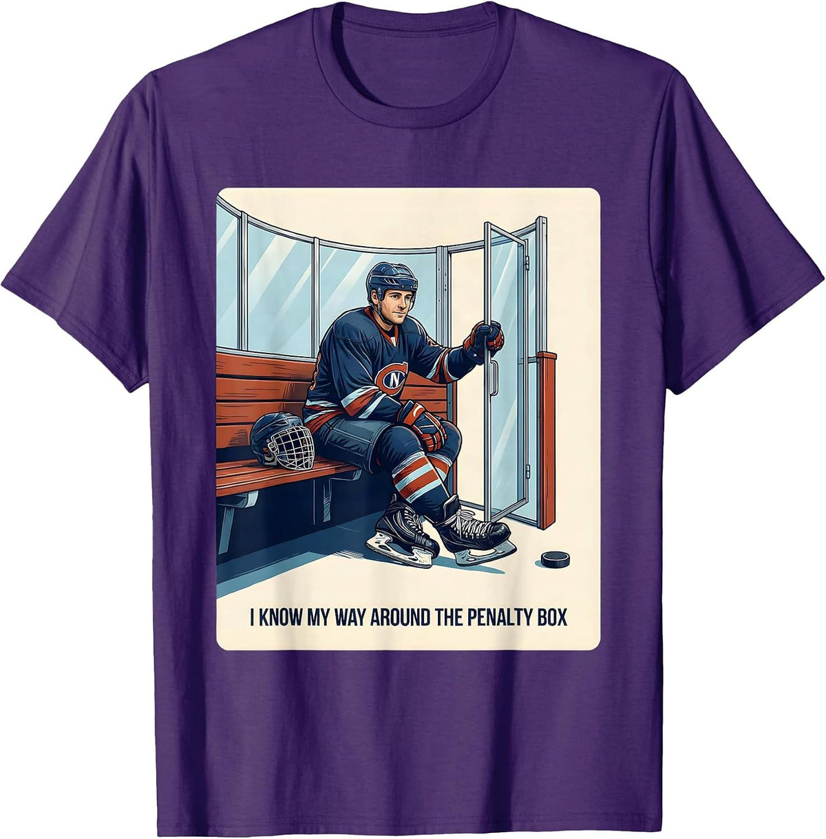 I Know My Way Around The Penalty Box Funny Hockey Player T-Shirt - Purple