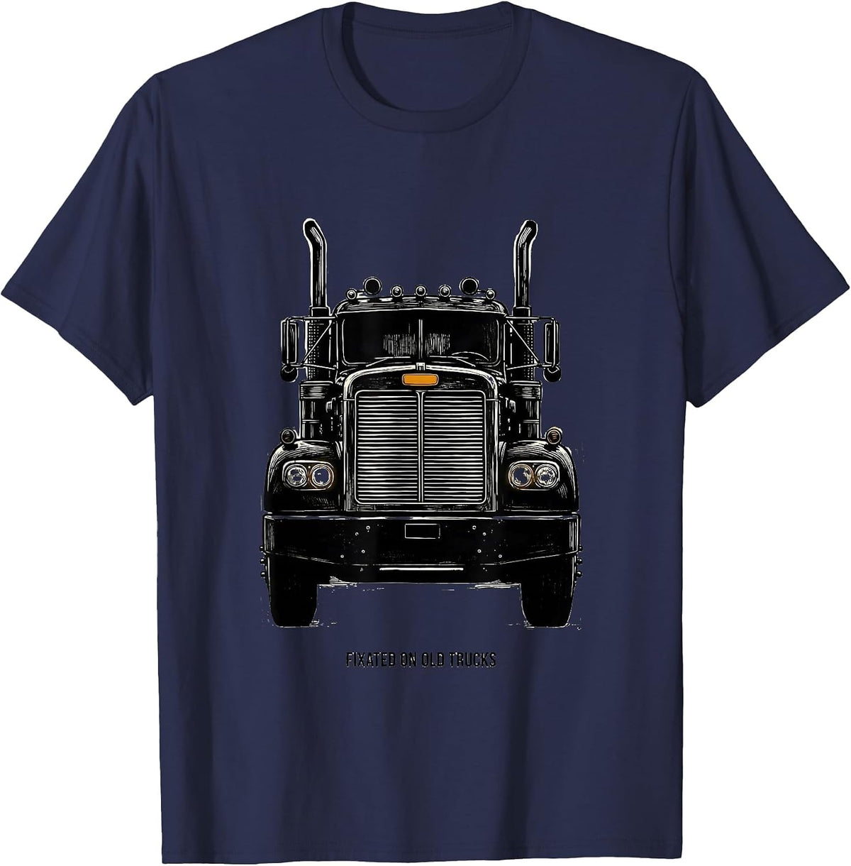 Fixated On Old Trucks Retro Trucker Semi Truck Driver Humor T-Shirt - Navy Blue
