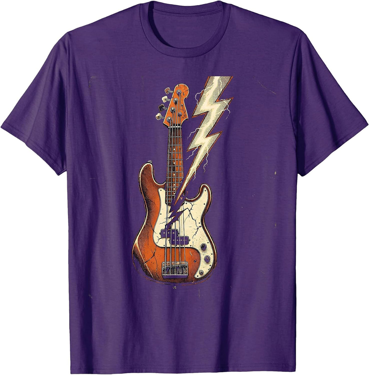 Lightning Bolt Electric Bass Guitar 90s Band Graphic T-Shirt - Purple