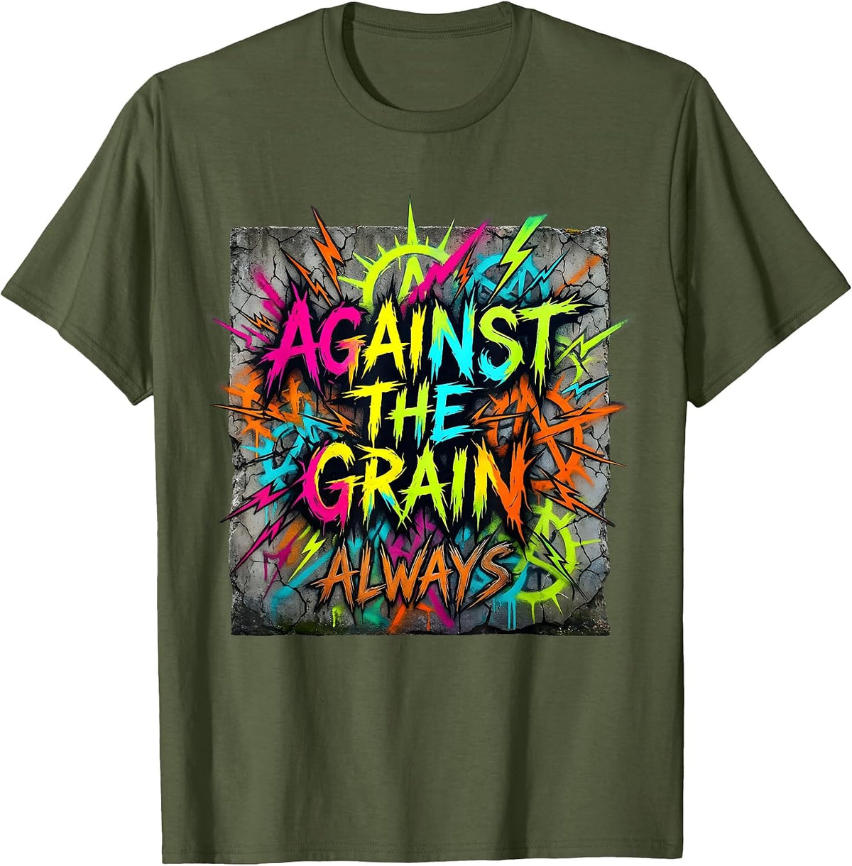 Against the Grain Always Punk Band Design T-Shirt - Olive Green