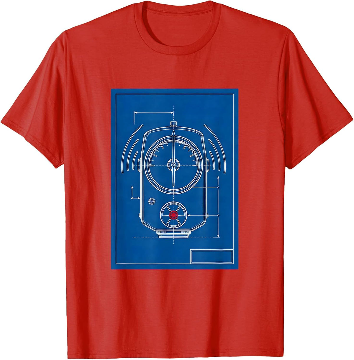 Men's Technical Survey Meter Radiation Trefoil Dark Humor Physics T-Shirt - Red