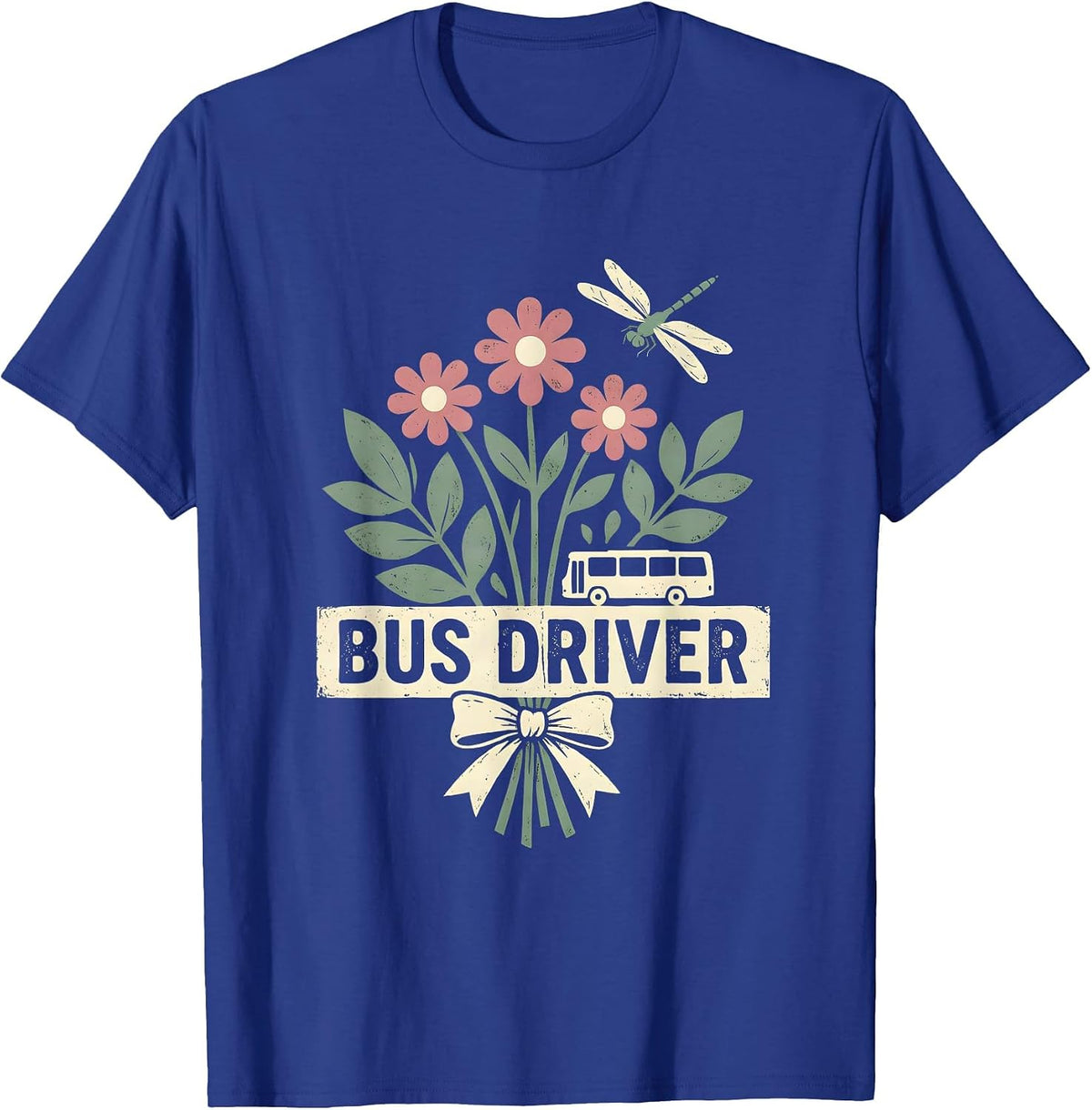 Men's Bus Driver Floral Boho Teacher Gift School Staff T-Shirt - Royal Blue