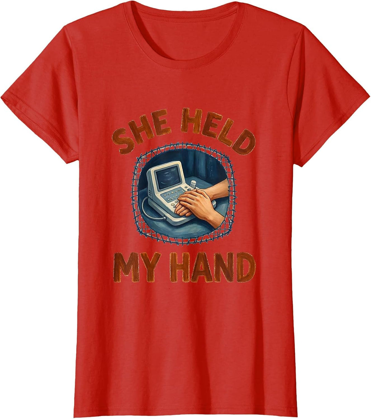 She Held My Hand Storybook Mammography Tech Sonographer T-Shirt - Red