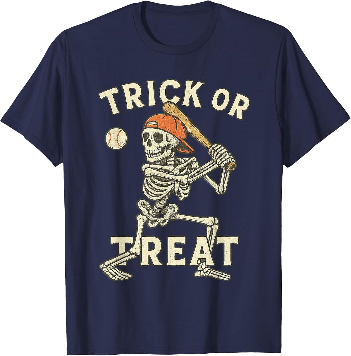 Skeleton Baseball Halloween Costume Funny Men Boys Kids Tee T-Shirt - Navy Blue