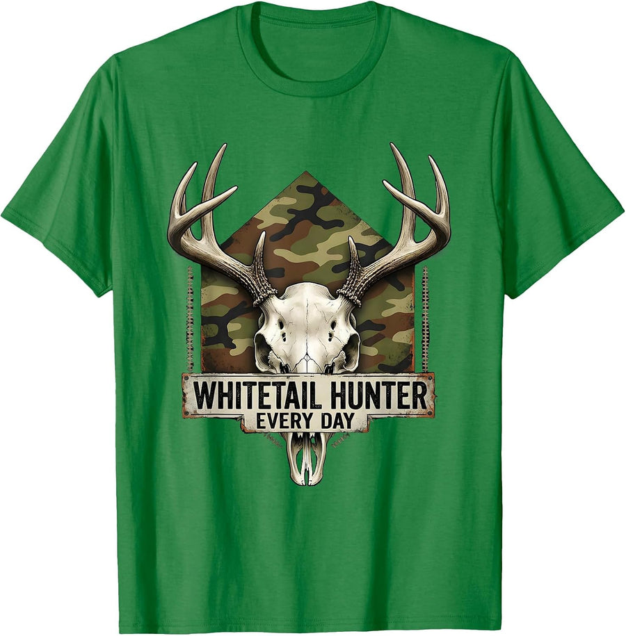 Men's Whitetail Hunter Every Day Distressed Camo Dad Humor T-Shirt - Kelly Green