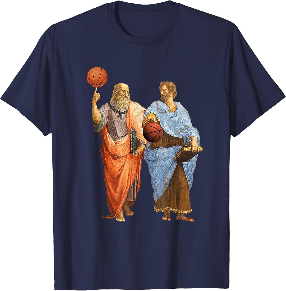 Aristotle and Plato with Basketballs - Philosophy Match T-Shirt - Navy Blue