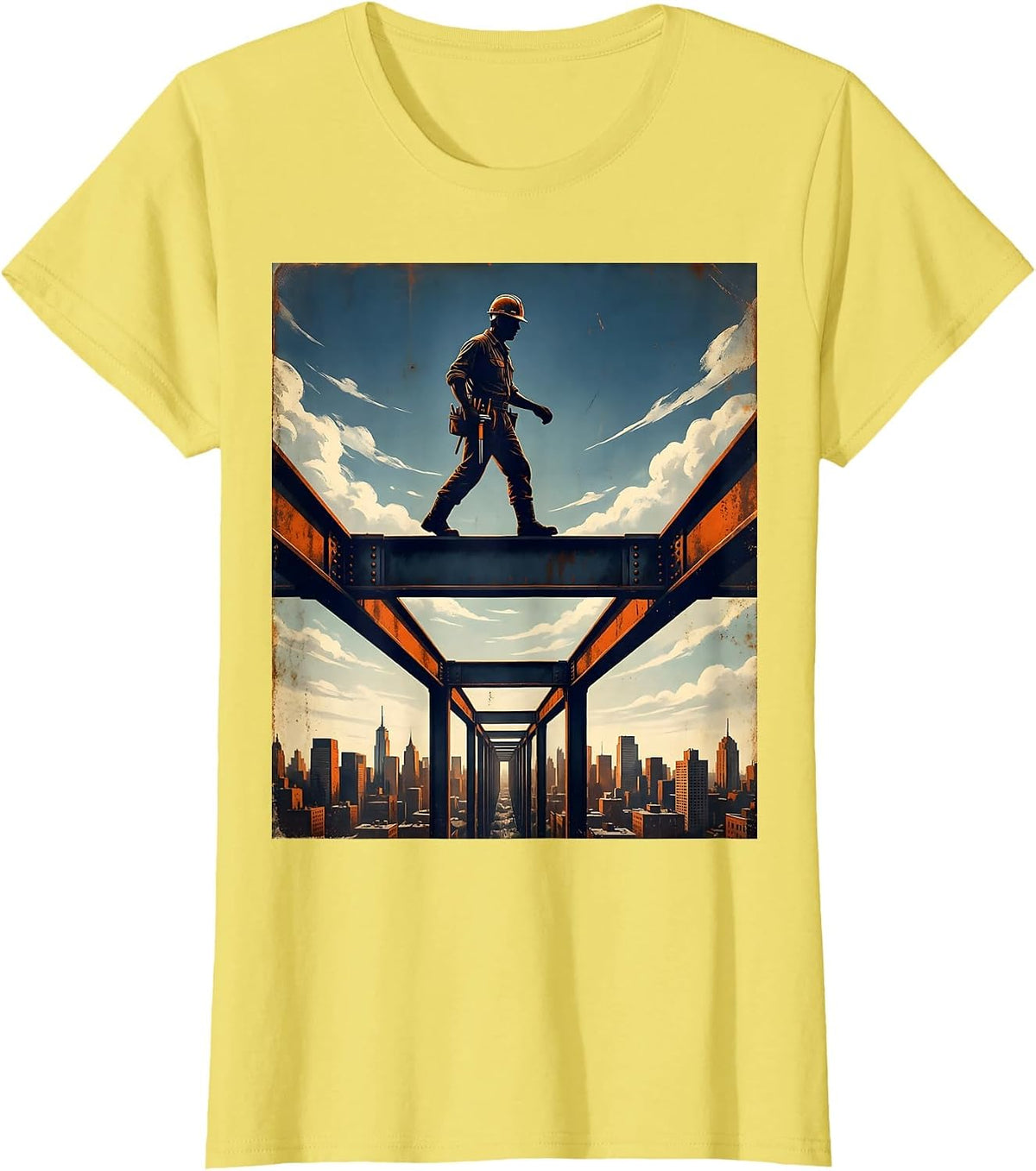 Labor Day Ironworker Walking Steel Beam T-Shirt - Lemon Yellow