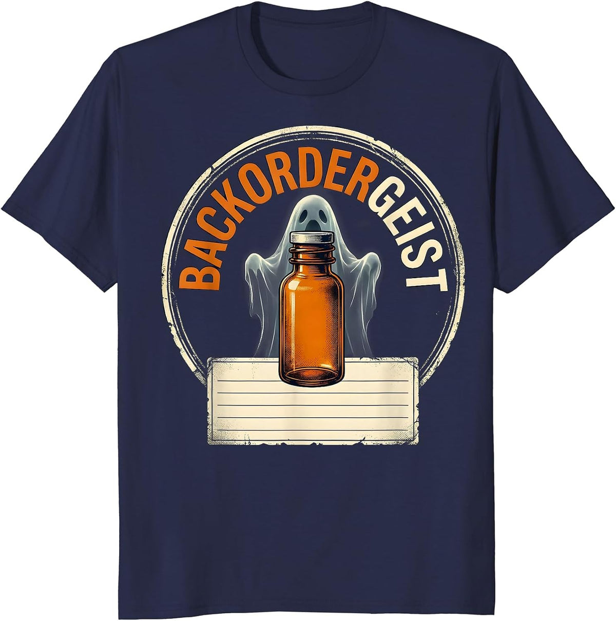 Backordergeist Vintage Halloween Pharmacy Staff Pharmacist T-Shirt - Navy Blue