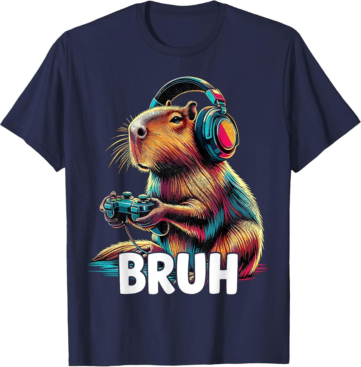 Bruh Capybaras Funny Video Games Capybara T-Shirt - Navy Blue