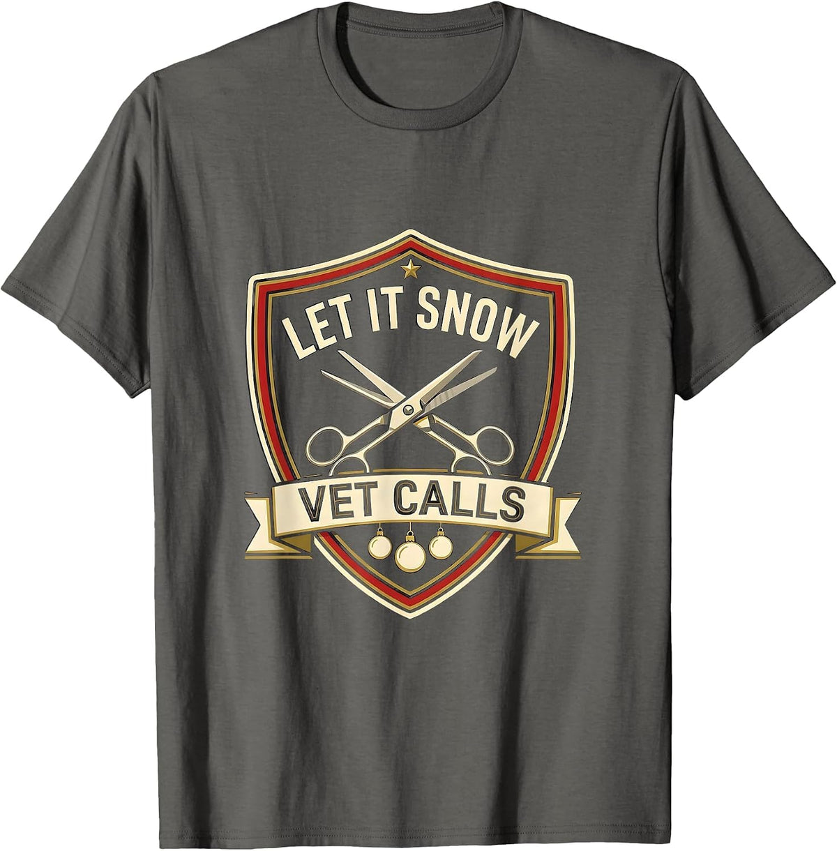 Men's Let It Snow Vet Calls Funny Veterinary Tech Christmas T-Shirt - Asphalt Grey