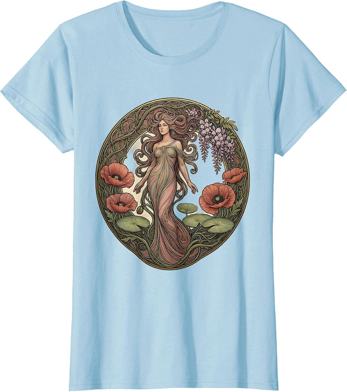 Women's Gigi Botanical Floral Illustration Design T-Shirt - Baby Blue
