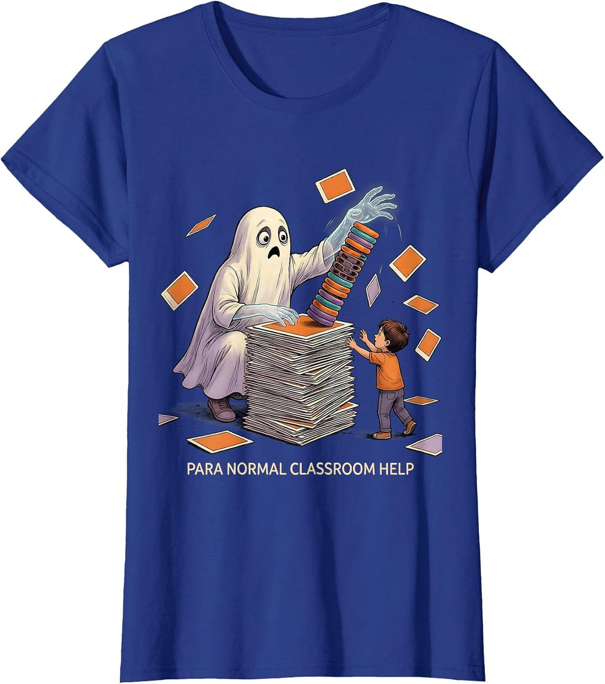 Women's Para Normal Classroom Help Funny Ghost Paraprofessional T-Shirt - Royal Blue