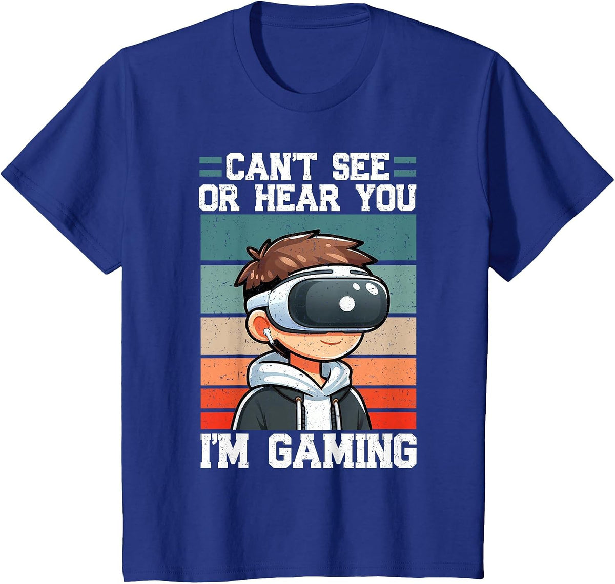 Can't See Or Hear You I'm Gaming VR Gamer Headset Retro T-Shirt - Royal Blue