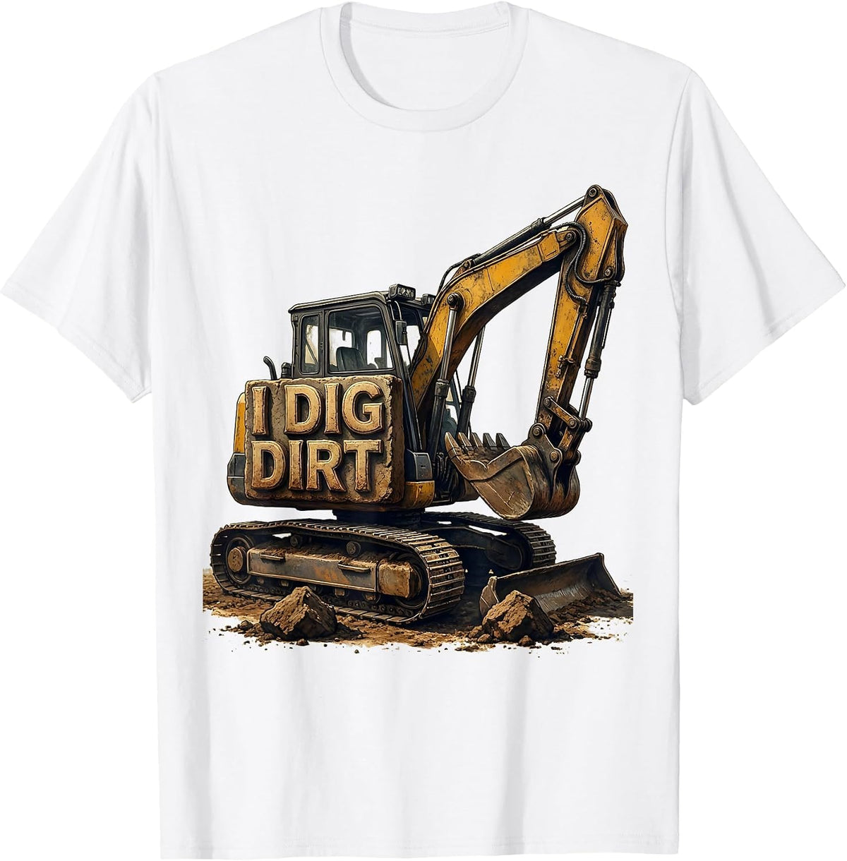 Men's I Dig Dirt Distressed Funny Excavator Construction Vehicle T-Shirt - White