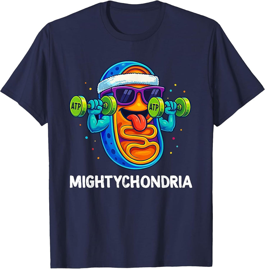 Mightychondria Cellular Biology Science Teacher Funny T-Shirt Tee for Men Women - Navy Blue