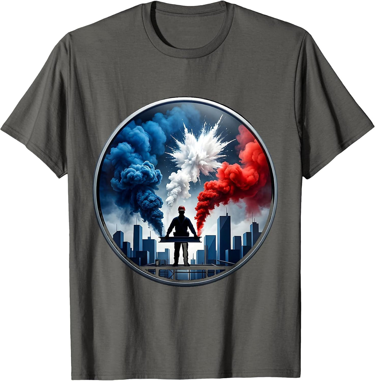 Construction Worker City Skyline We The People T-Shirt - Asphalt Grey