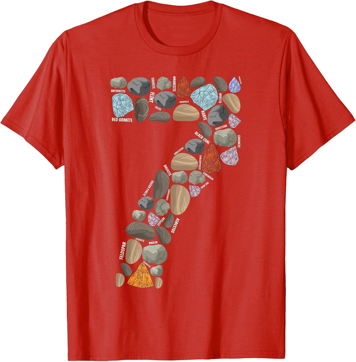 Geology Rocks 7 Years Old 7th Birthday Rock Collecting T-Shirt - Red