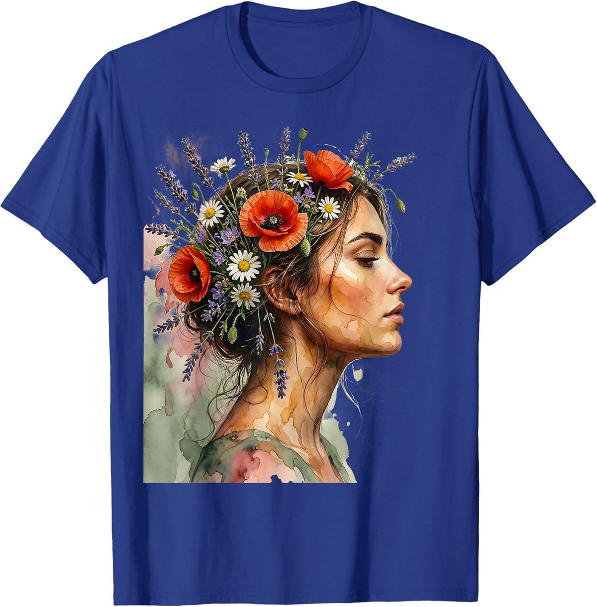 Gigi Wildflower Profile Botanical Art Design T-Shirt - Royal Blue