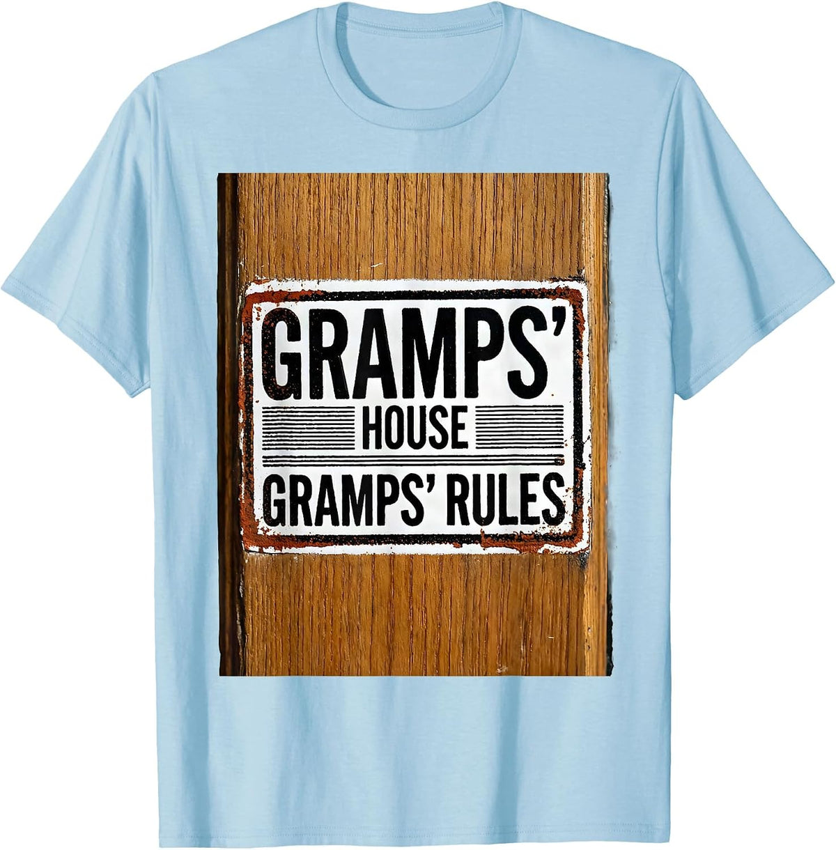 Men's Gramps' House, Gramps' Rules Rubber Stamp Funny Grandpa Gift T-Shirt - Baby Blue