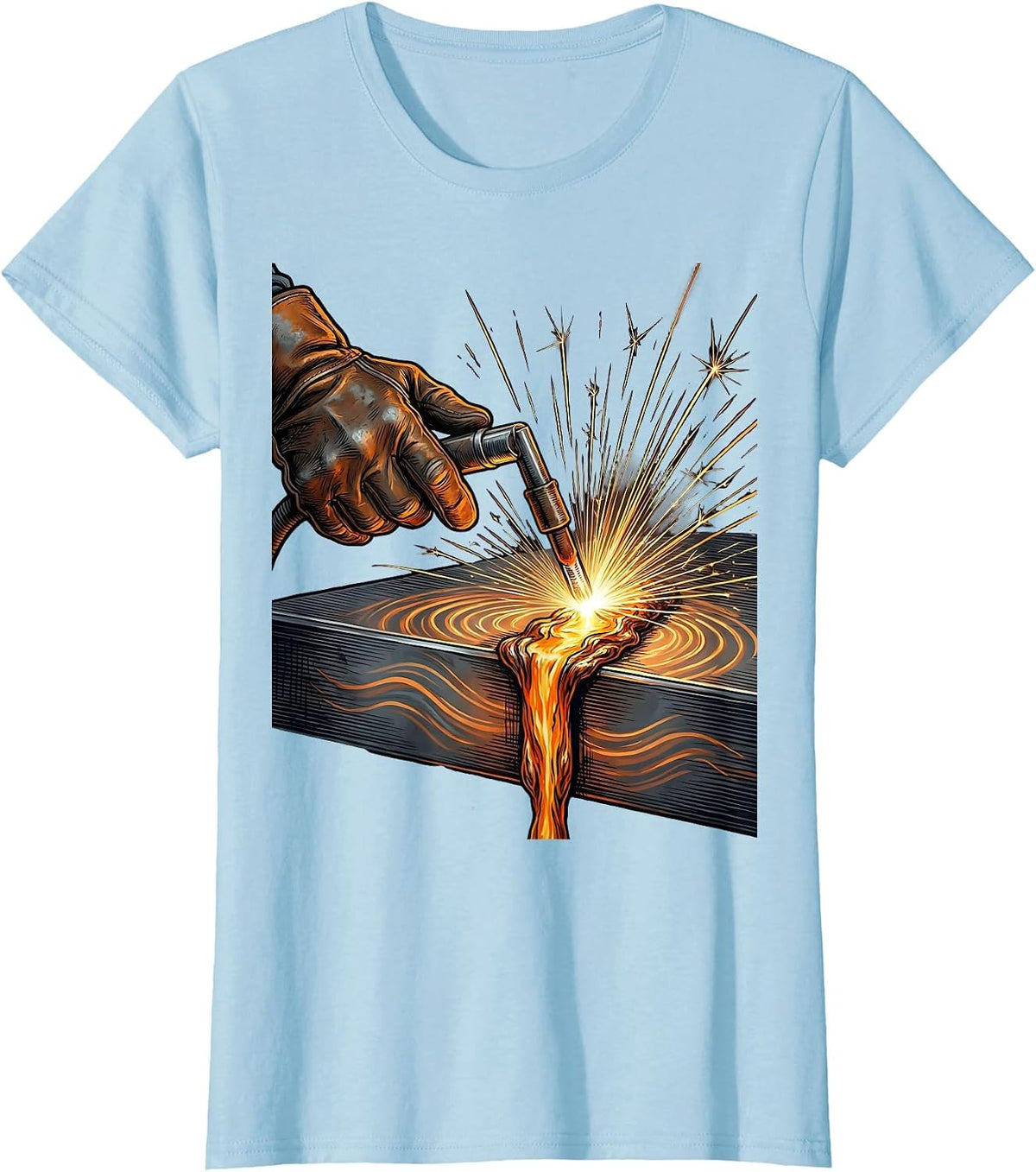 Welder Gloved Hands Torch Steel Graphic T-Shirt - Baby Blue