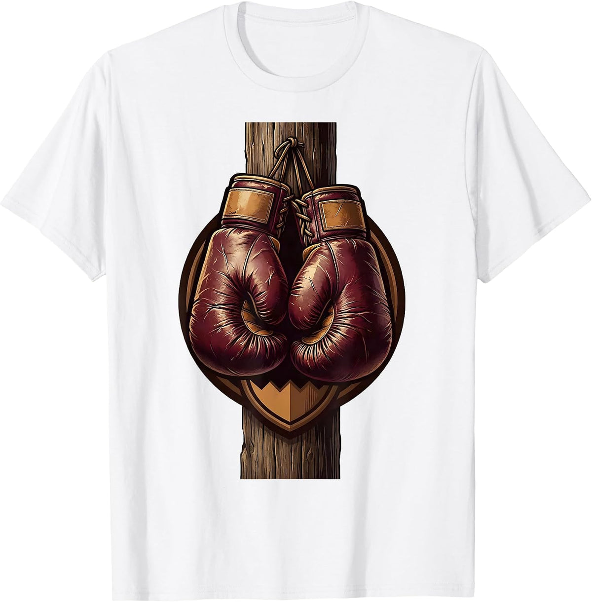 Men's Vintage Boxing Gloves Hanging on Wooden Post T-Shirt - White