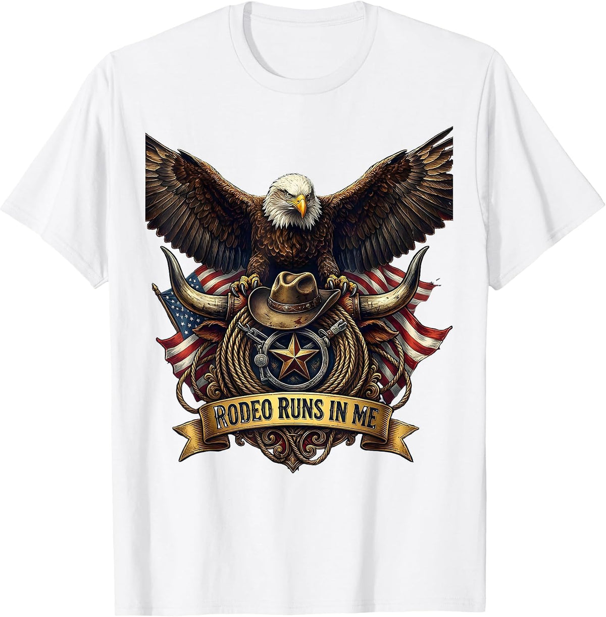 Men's Rodeo Runs In Me Western Cowboy Design T-Shirt - White