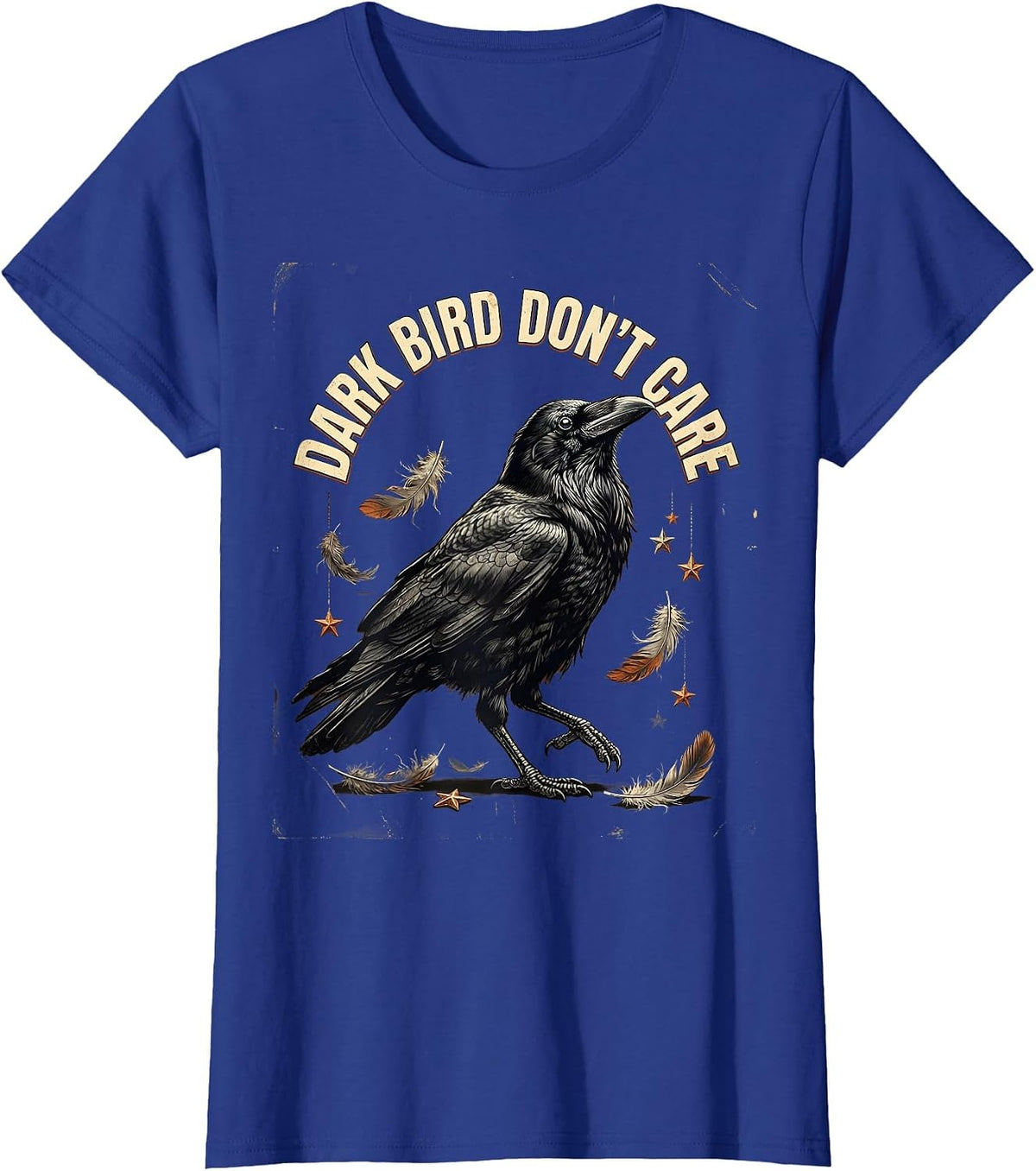 Women's Dark Bird Don't Care Crow Graphic Design T-Shirt - Royal Blue