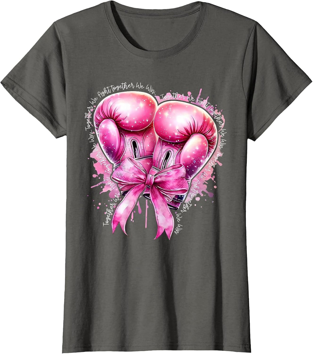 Together We Fight Pink Boxing Gloves Breast Cancer Awareness T-Shirt - Asphalt Grey
