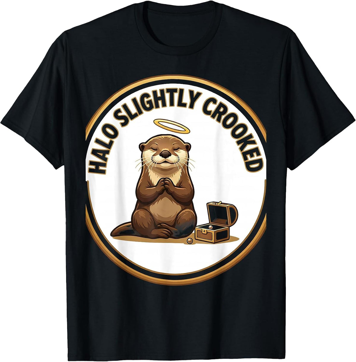 Men's Halo Slightly Crooked Funny Otter Lover Animal Humor T-Shirt - Black