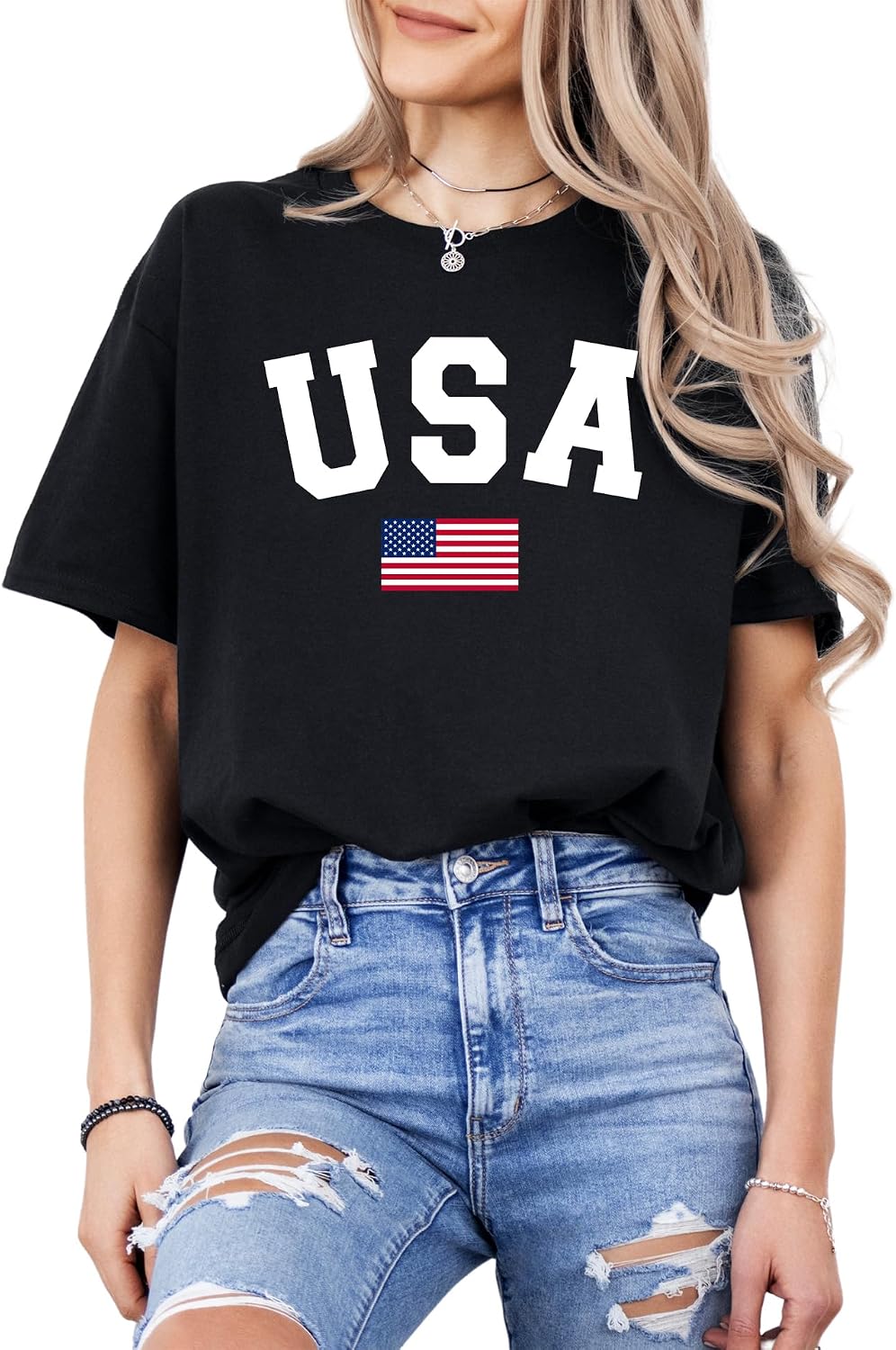Patriotic American Flag T-Shirt for Men and Women - 100% Cotton USA Graphic Tee - Distressed Style Short Sleeve Shirt - Black