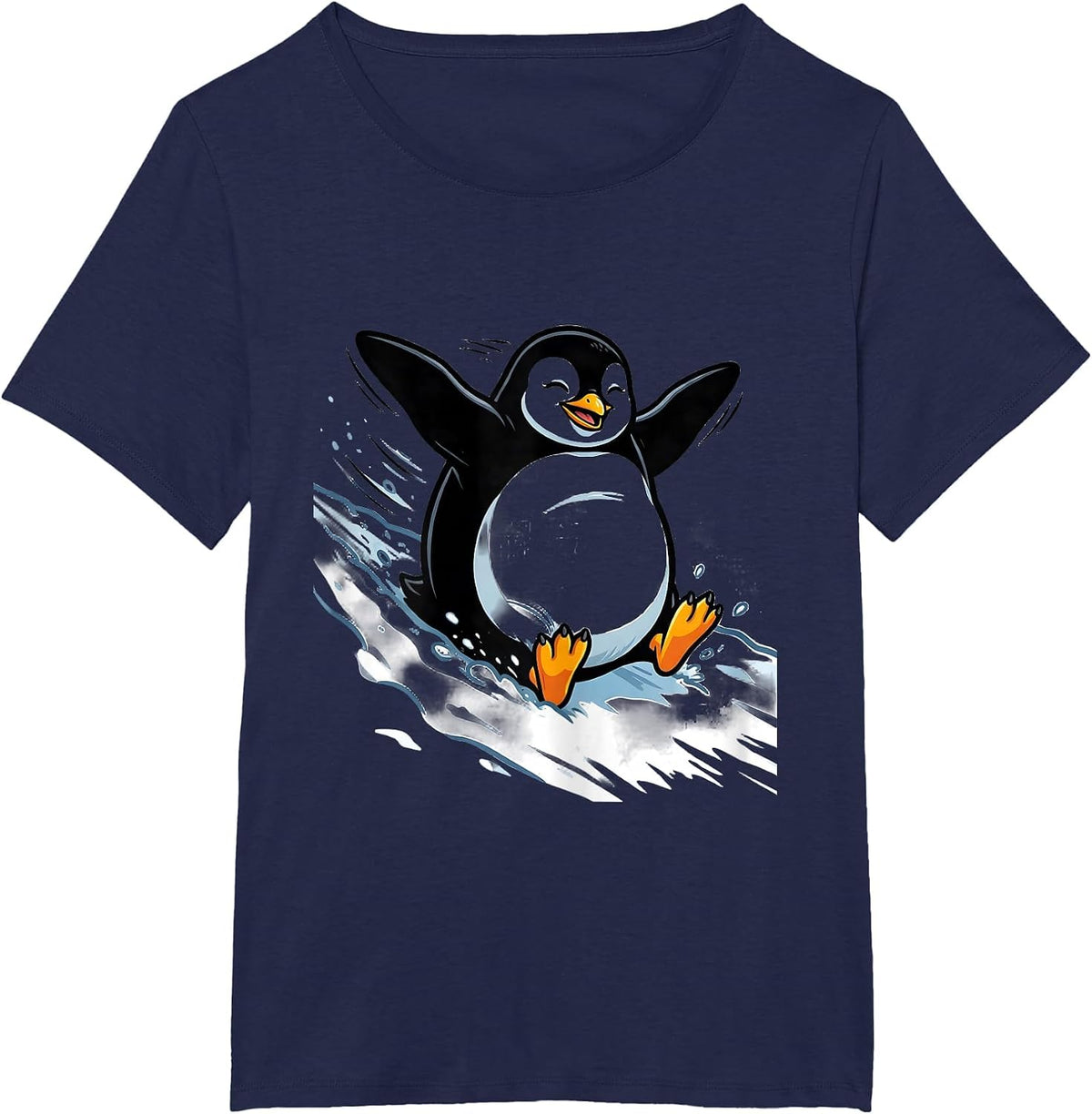 Women's Penguin Belly Cartoon Animal Lover Halloween Costume T-Shirt - Navy Blue