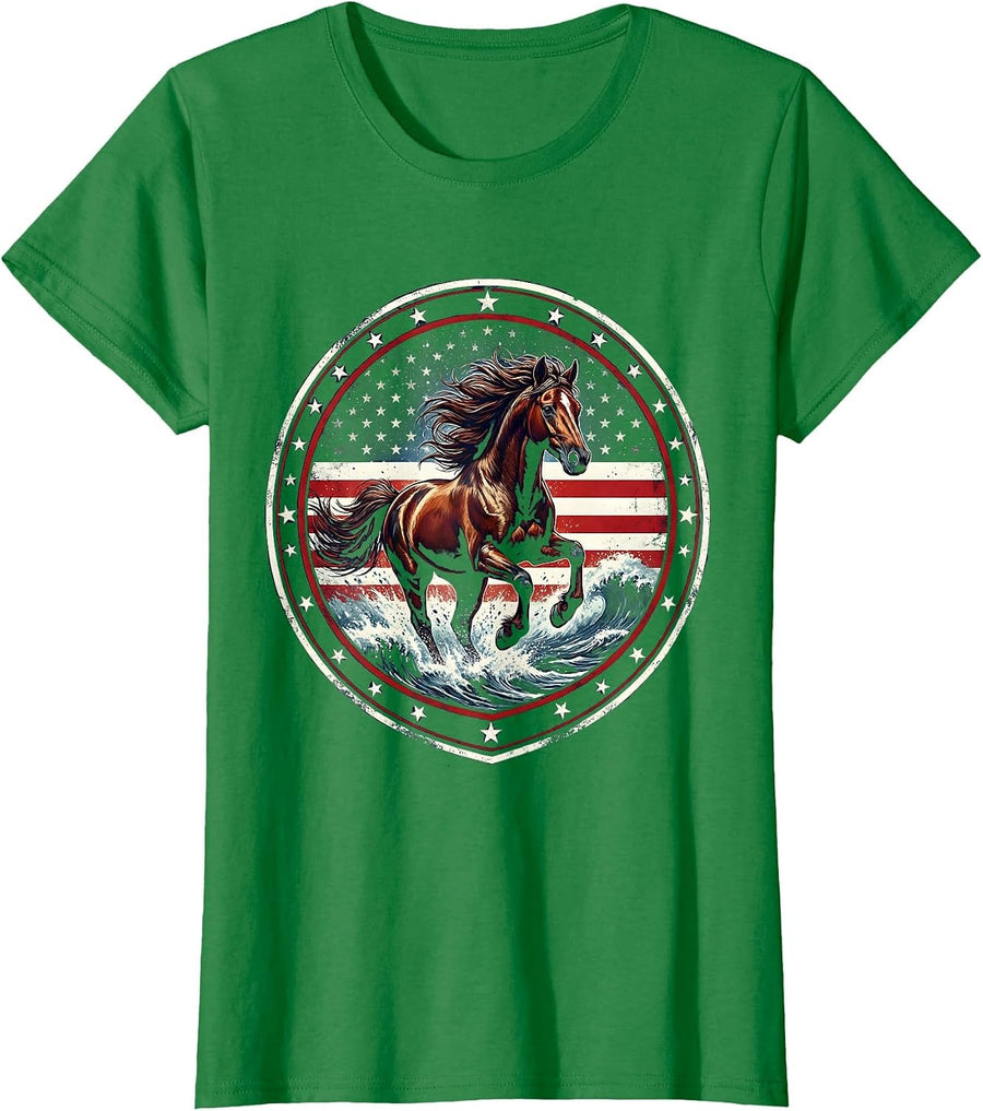 Women's Wild Horse Ocean Waves Freedom Long Sleeve T-Shirt - Kelly Green