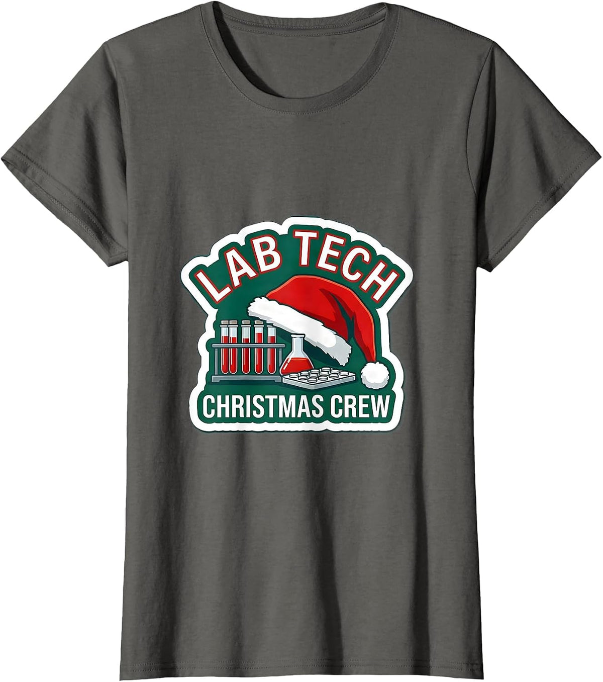 Women's Lab Tech Christmas Crew Funny Pharmacy Technician Holiday T-Shirt - Asphalt Grey