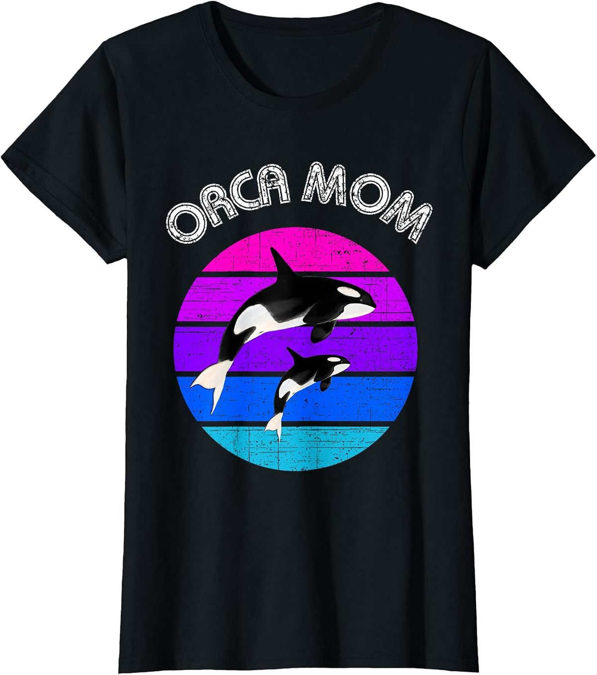 80s Orca Mom Retro Vintage Sunset T-Shirt - Black
