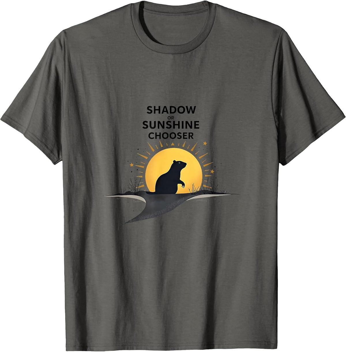 Shadow or Sunshine Chooser Groundhog Day Design T-Shirt - Asphalt Grey