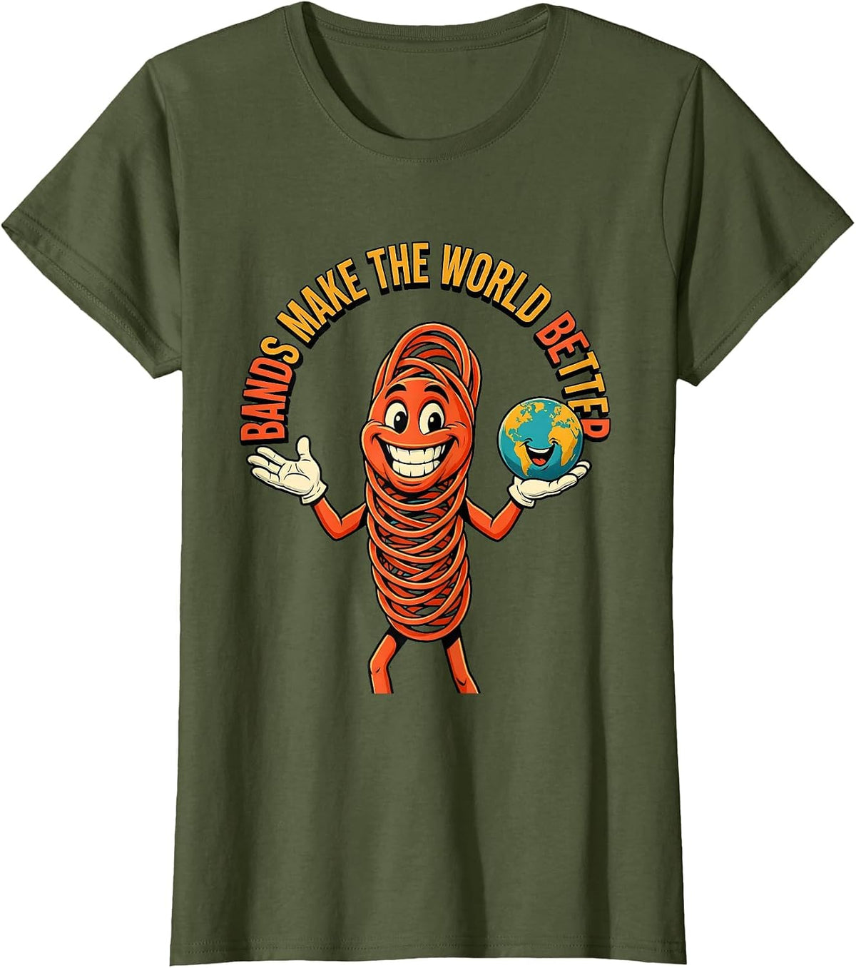 Women's Bands Make The World Better Music Lover Design T-Shirt - Olive Green