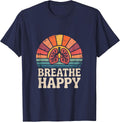 Pulmonary Rehab Breathe Happy Retro Graphic T-Shirt - Navy Blue
