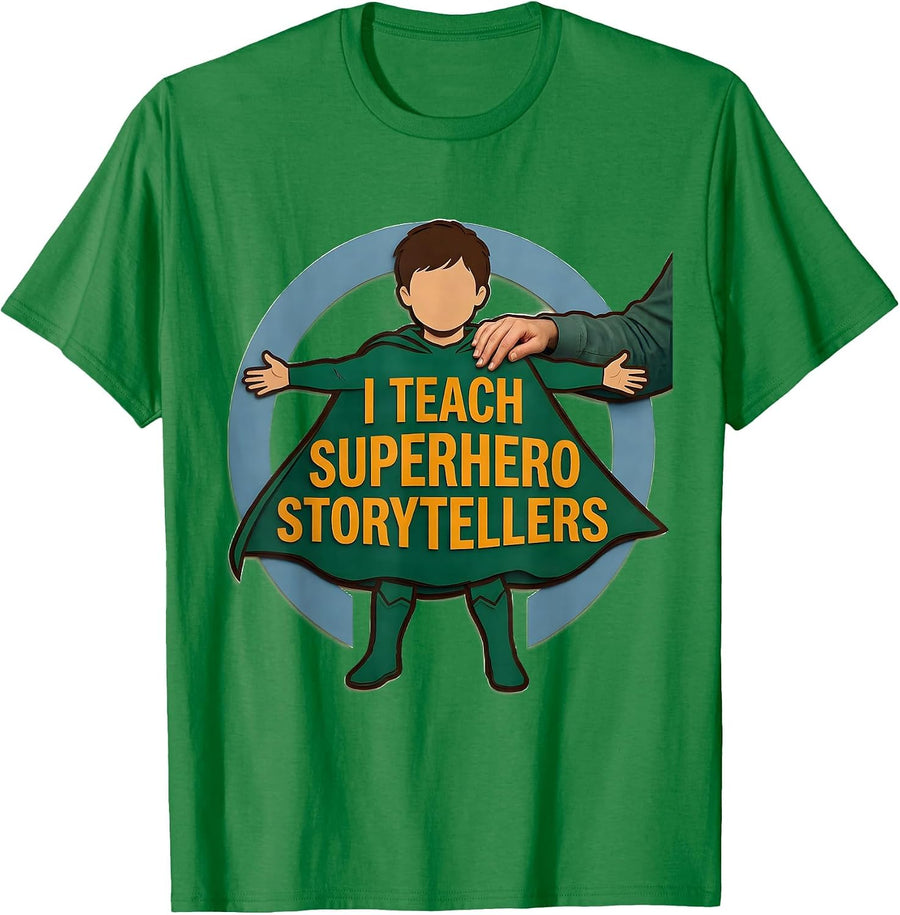 Men's I Teach Superhero Storytellers Storybook Teacher T-Shirt - Kelly Green