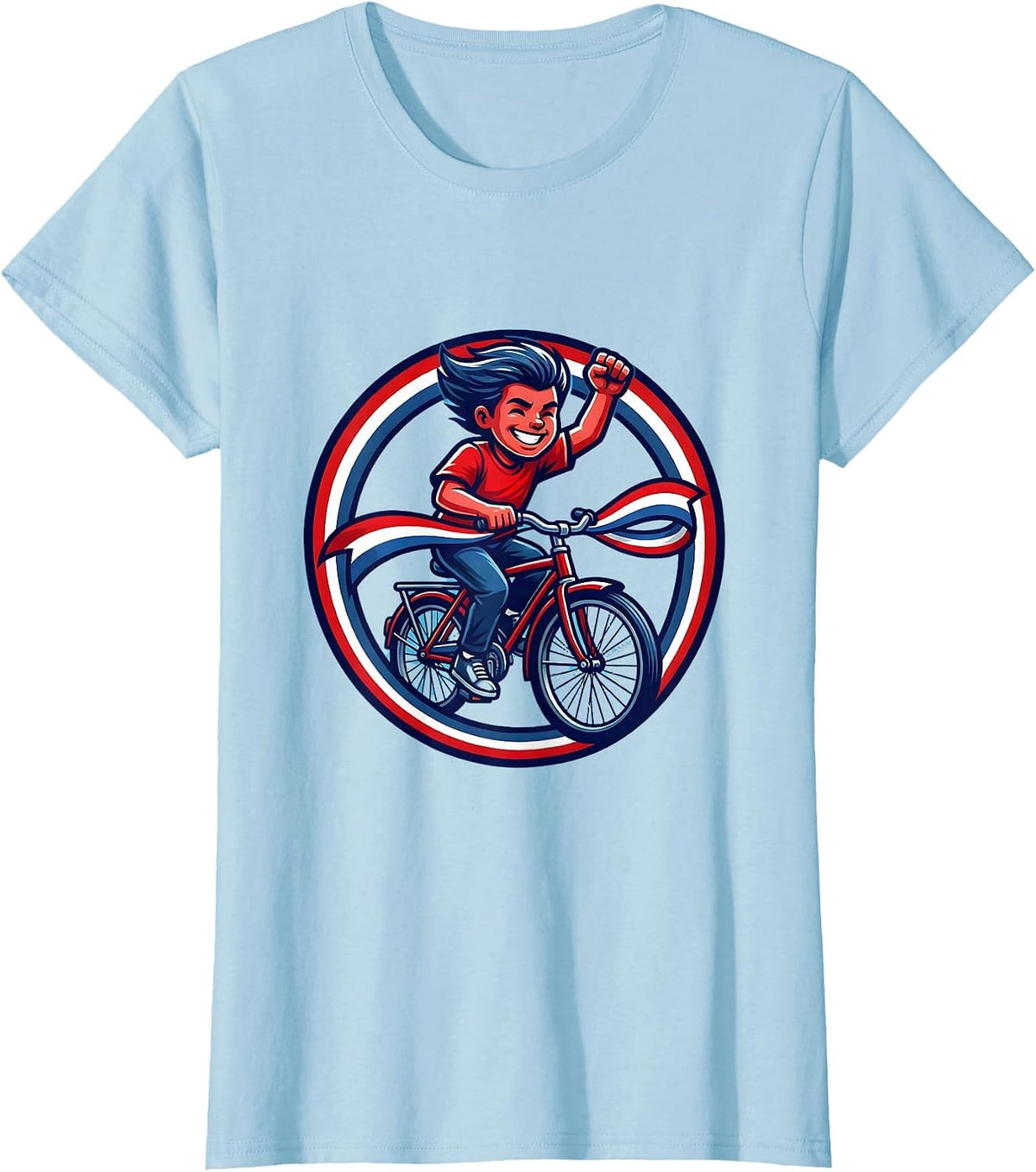 Women's Red White and Blue Bicycle Flag Streamers Kids Tee T-Shirt - Baby Blue