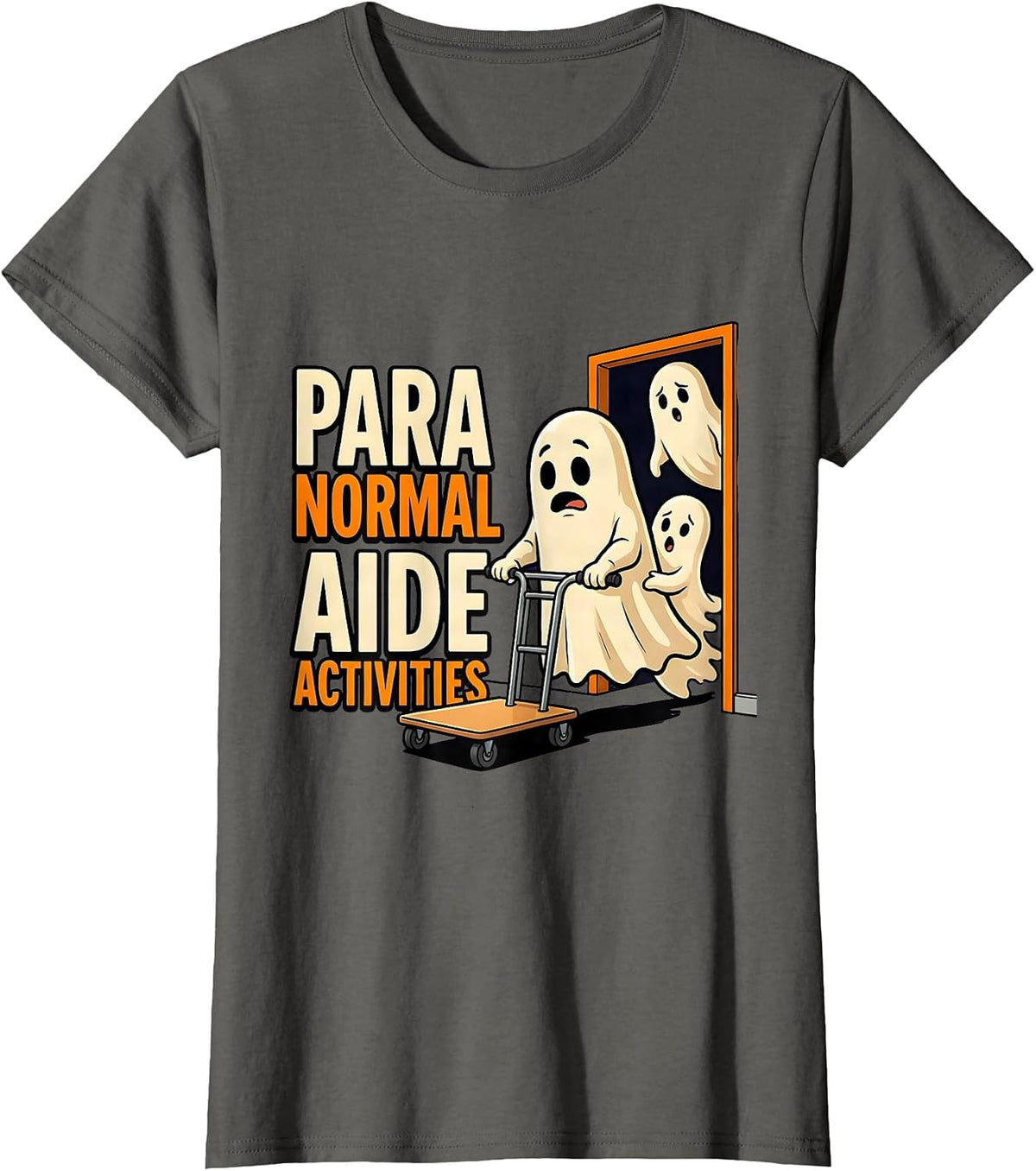 Women's Para Normal Aide Activities Cartoon Ghost Paraprofessional T-Shirt - Asphalt Grey