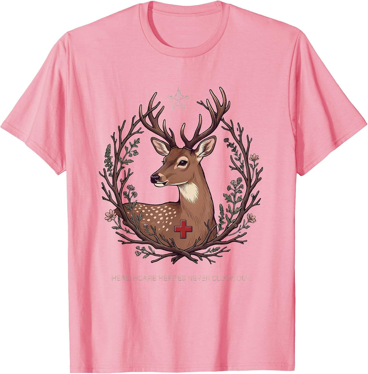 Men's Healthcare Heroes Never Clock Out Labor Day T-Shirt - Pink