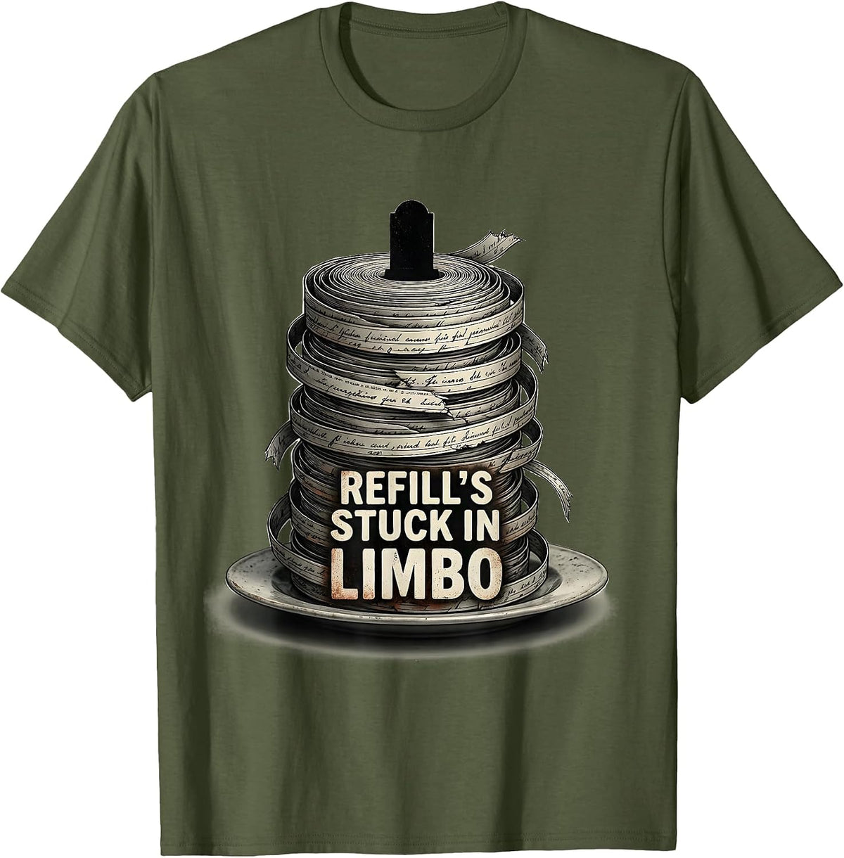 Refill's Stuck In Limbo Funny Pharmacy Halloween Pharmacist T-Shirt - Olive Green