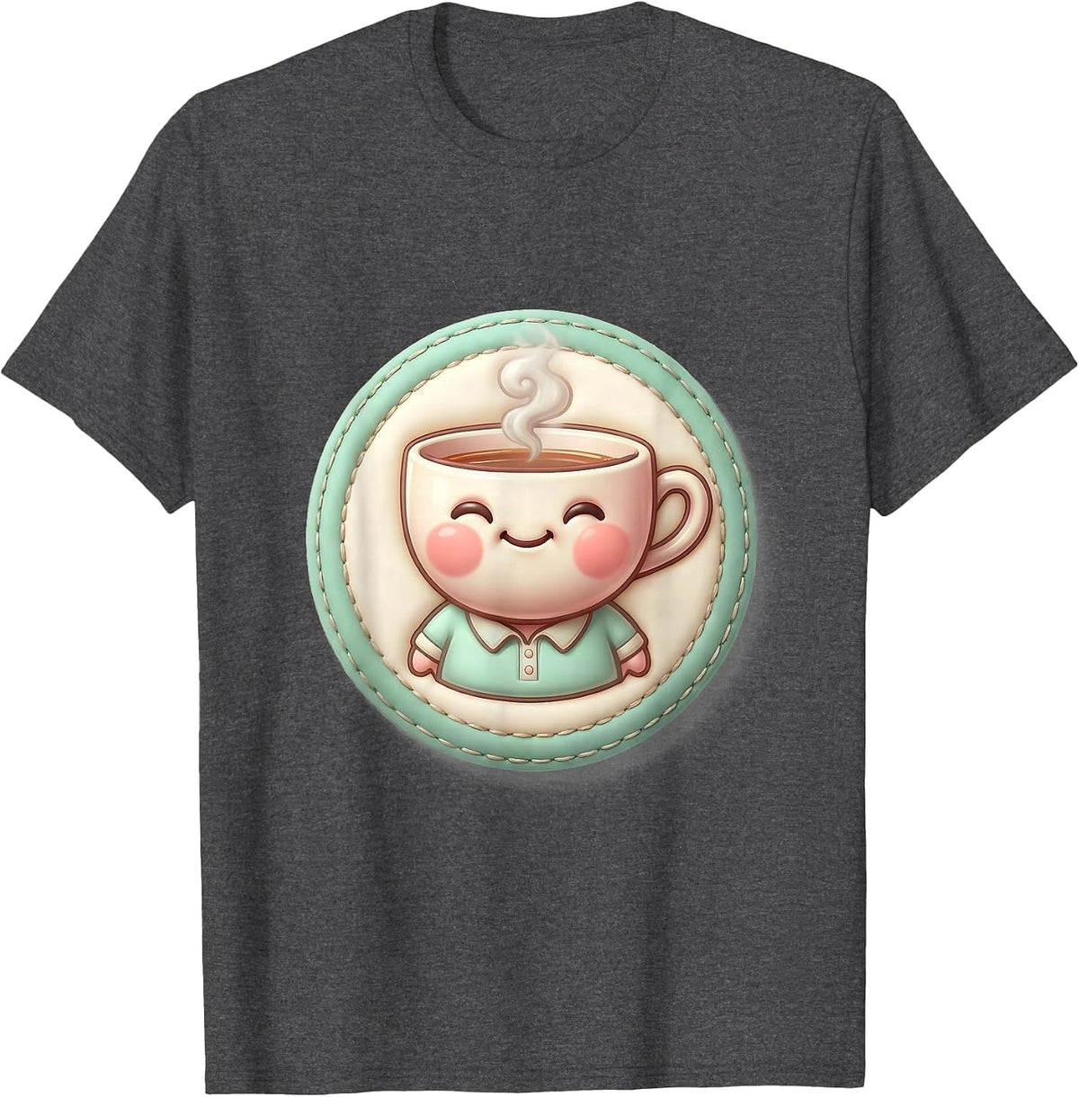 Cute Kawaii Teacup Character Tea Lover Humor T-Shirt - Dark Heather Grey