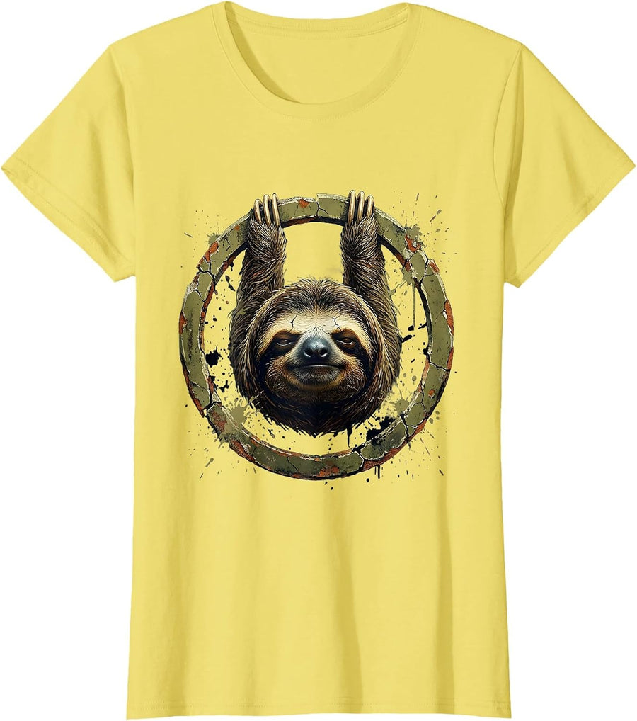 Deadpan Sloth Hanging Upside Down Graphic T-Shirt - Lemon Yellow