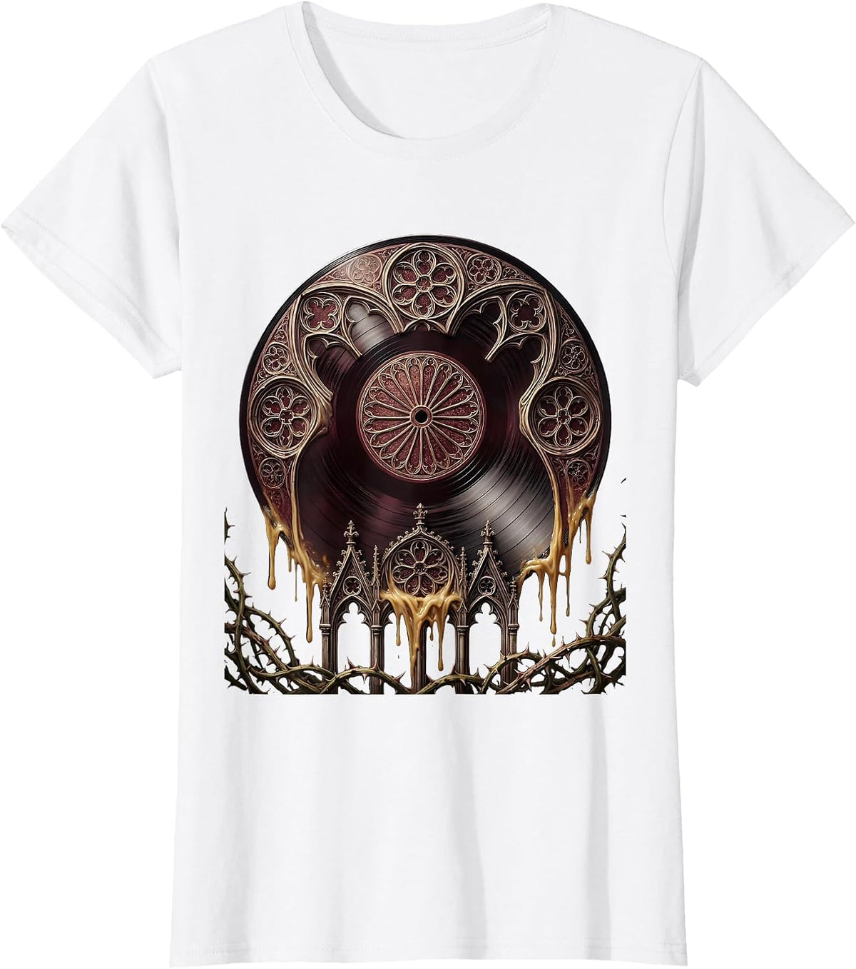 Melting Vinyl Record Desert Sun Rock Art T-Shirt - White