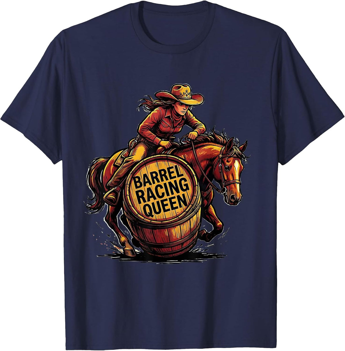 Barrel Racing Queen Rodeo Design T-Shirt - Navy Blue