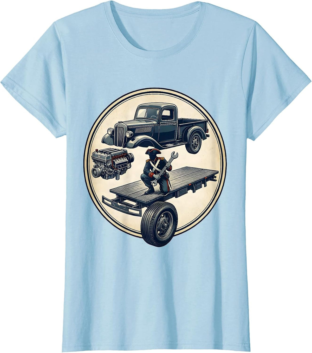 Valley Forge Automotive Revolutionary War Mechanic T-Shirt - Baby Blue