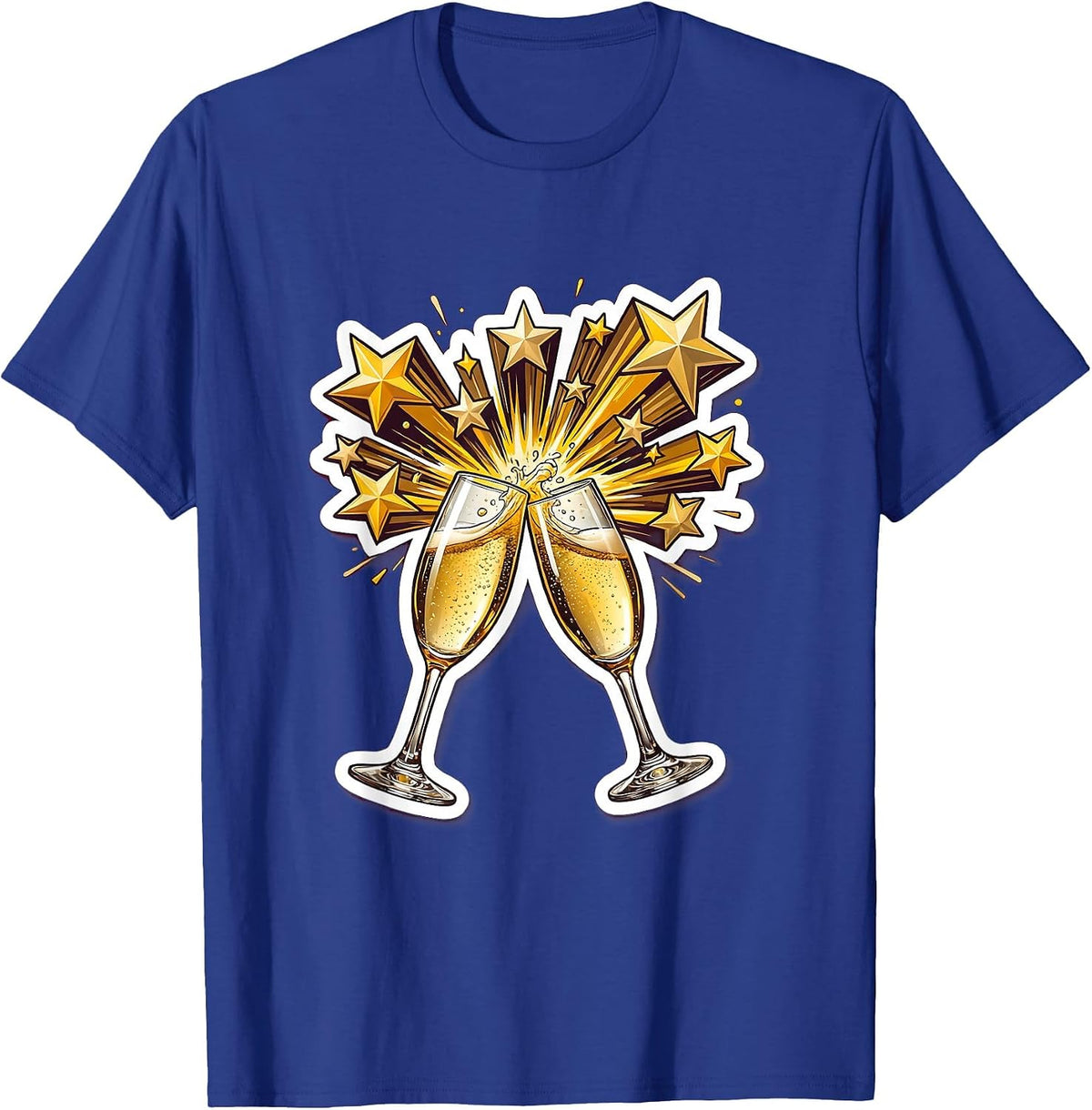 Birthday Celebration Champagne Clinking Stars Design T-Shirt - Royal Blue